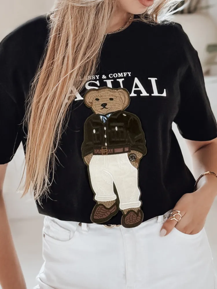 T-Shirty Damskie>Dstreet T-shirt damski z misiem MISSTARTA czarny RY2879