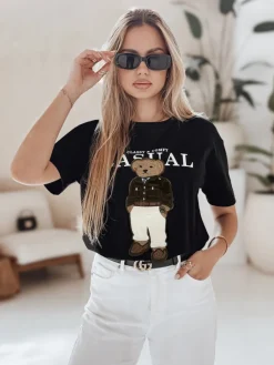 T-Shirty Damskie>Dstreet T-shirt damski z misiem MISSTARTA czarny RY2879