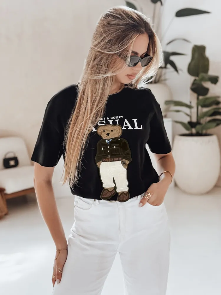 T-Shirty Damskie>Dstreet T-shirt damski z misiem MISSTARTA czarny RY2879