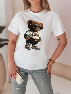 T-Shirty Damskie>Dstreet T-shirt damski z misiem MISZELKA biały RY2862