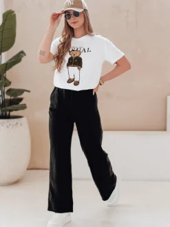 T-Shirty Damskie>Dstreet T-shirt damski z misiem MISSTARTA biały RY2880