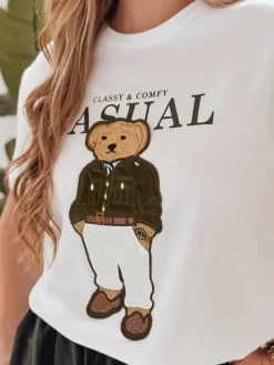 T-Shirty Damskie>Dstreet T-shirt damski z misiem MISSTARTA biały RY2880