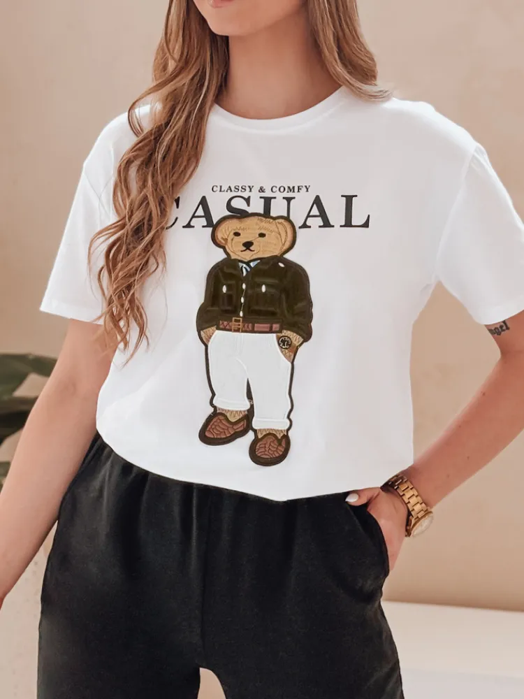 T-Shirty Damskie>Dstreet T-shirt damski z misiem MISSTARTA biały RY2880