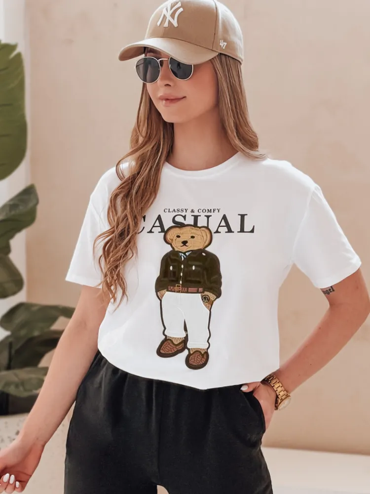 T-Shirty Damskie>Dstreet T-shirt damski z misiem MISSTARTA biały RY2880
