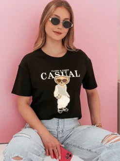 Bluzki Damskie|T-Shirty Damskie>Dstreet T-shirt damski z misiem MISTREET czarny RY2873