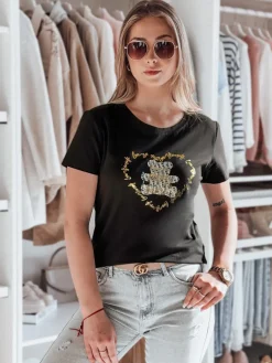 T-Shirty Damskie>Dstreet T-shirt damski z misiem TEDDYCAP czarny RY2746