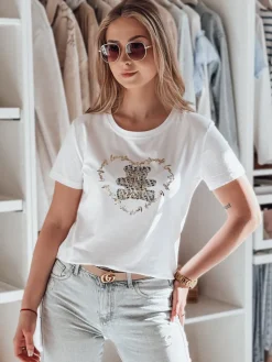T-Shirty Damskie>Dstreet T-shirt damski z misiem TEDDYCAP biały RY2745