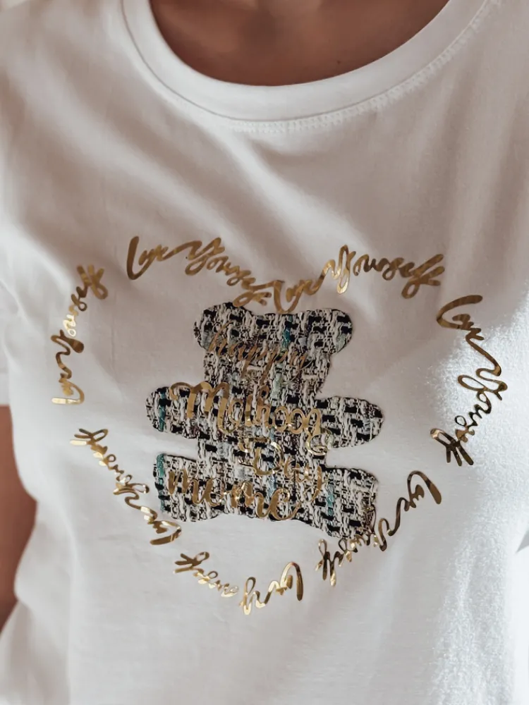 T-Shirty Damskie>Dstreet T-shirt damski z misiem TEDDYCAP biały RY2745