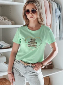 T-Shirty Damskie>Dstreet T-shirt damski z misiem TEDDYCAP miętowy RY2747