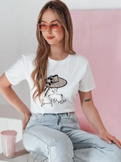T-Shirty Damskie>Dstreet T-shirt damski z nadrukiem WOMANPOW biały RY2804