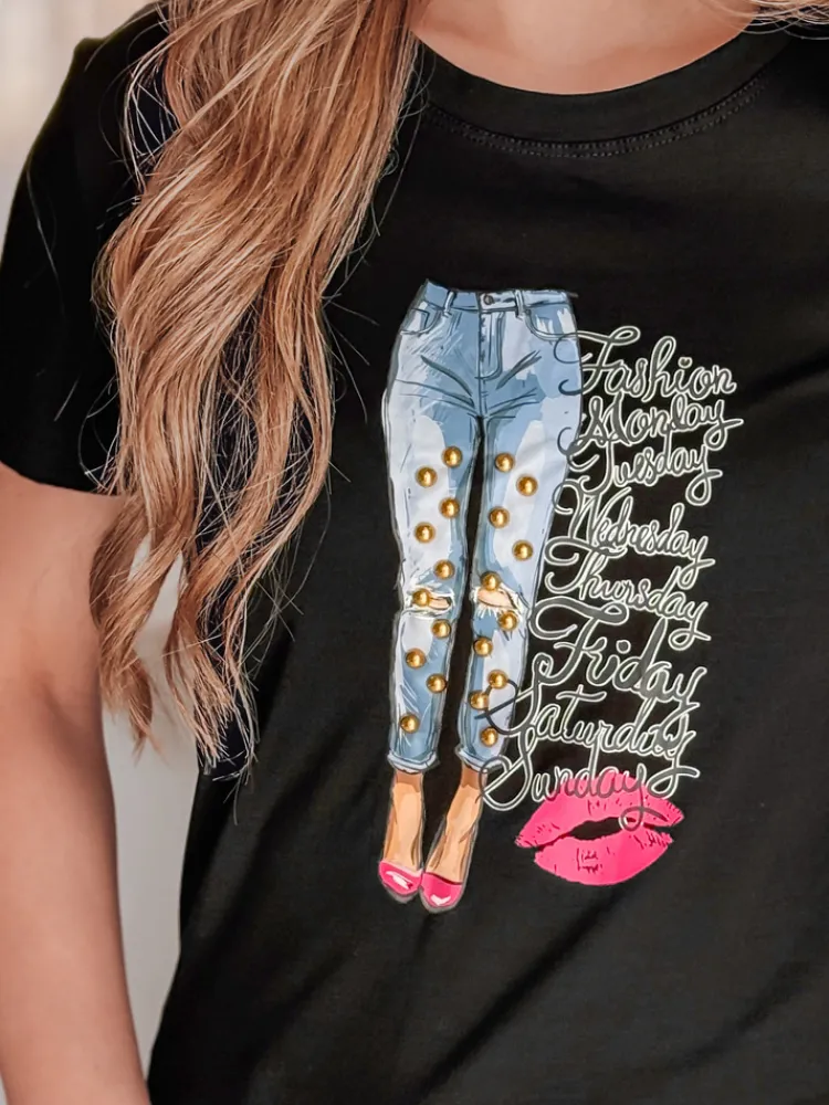 T-Shirty Damskie>Dstreet T-shirt damski z nadrukiem TRENDAY czarny RY2824