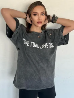 T-Shirty Damskie>Dstreet T-shirt damski z nadrukiem BONGANIR grafitowy RY2636