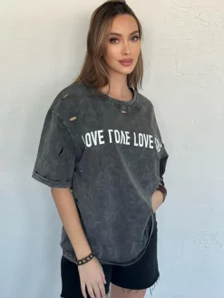 T-Shirty Damskie>Dstreet T-shirt damski z nadrukiem BONGANIR grafitowy RY2636