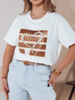 T-Shirty Damskie>Dstreet T-shirt damski z nadrukiem PELILOVE biała RY2719