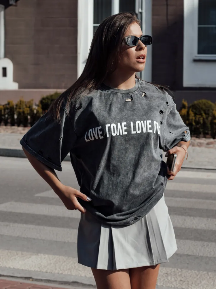 T-Shirty Damskie>Dstreet T-shirt damski z nadrukiem BONGANIR grafitowy RY2654