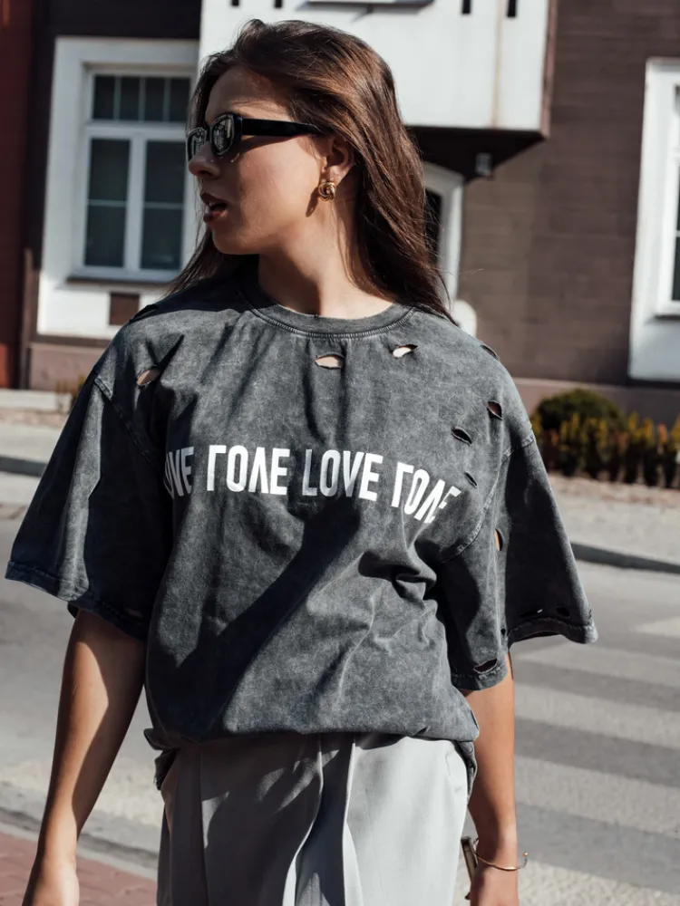 T-Shirty Damskie>Dstreet T-shirt damski z nadrukiem BONGANIR grafitowy RY2654