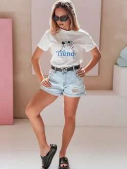 T-Shirty Damskie>Dstreet T-shirt damski z nadrukiem TRENDY BUNNY biały RY2906