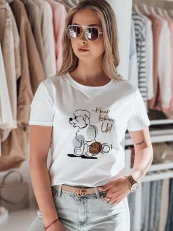 T-Shirty Damskie>Dstreet T-shirt damski z pudlem LUMIFITU biały RY2738