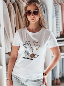 T-Shirty Damskie>Dstreet T-shirt damski z pudlem LUMIFITU biały RY2738