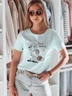 T-Shirty Damskie>Dstreet T-shirt damski z pudlem LUMIFITU błękitny RY2737