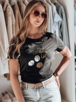 T-Shirty Damskie>Dstreet T-shirt damski z pudlem LUMIFITU czarny RY2736