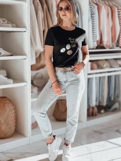 T-Shirty Damskie>Dstreet T-shirt damski z pudlem LUMIFITU czarny RY2736