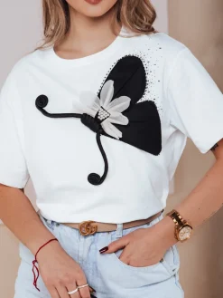 T-Shirty Damskie>Dstreet T-shirt damski ze zdobieniem PEARLI biała RY2718