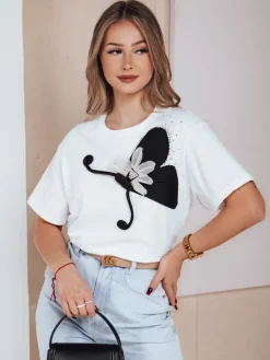 T-Shirty Damskie>Dstreet T-shirt damski ze zdobieniem PEARLI biała RY2718