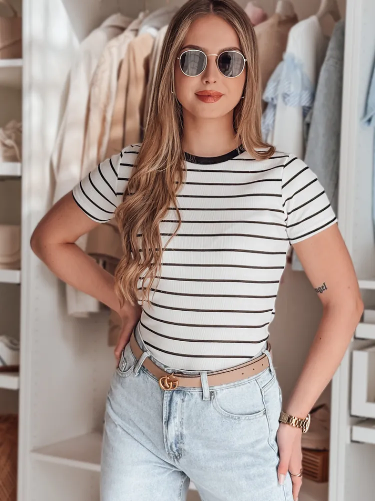T-Shirty Damskie>Dstreet T-shirt damskie basic w paski LINESS biały RY2818
