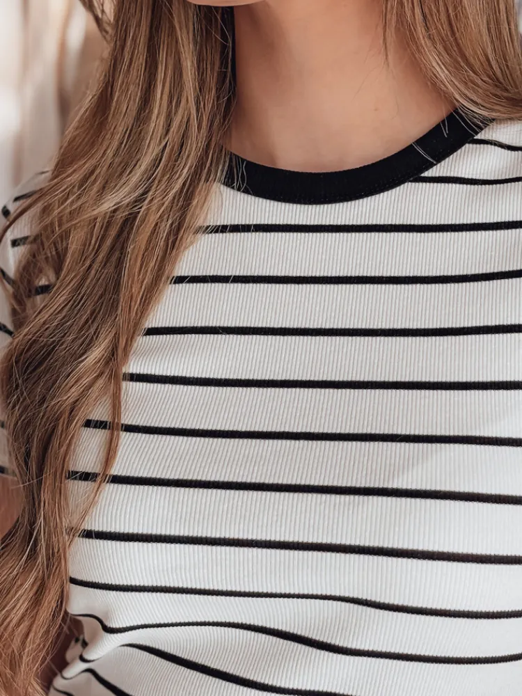 T-Shirty Damskie>Dstreet T-shirt damskie basic w paski LINESS biały RY2818