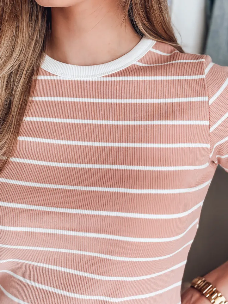 T-Shirty Damskie>Dstreet T-shirt damskie basic w paski LINESS różowy RY2809