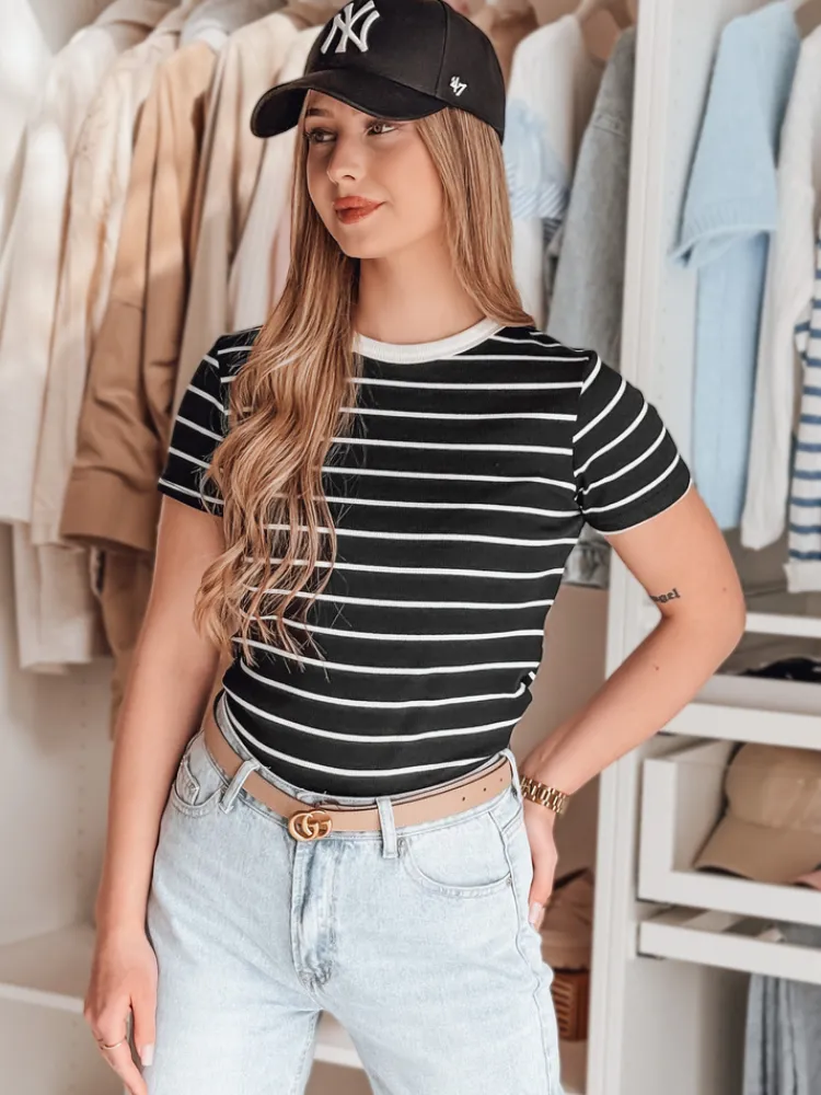 T-Shirty Damskie>Dstreet T-shirt damskie basic w paski LINESS czarny RY2817