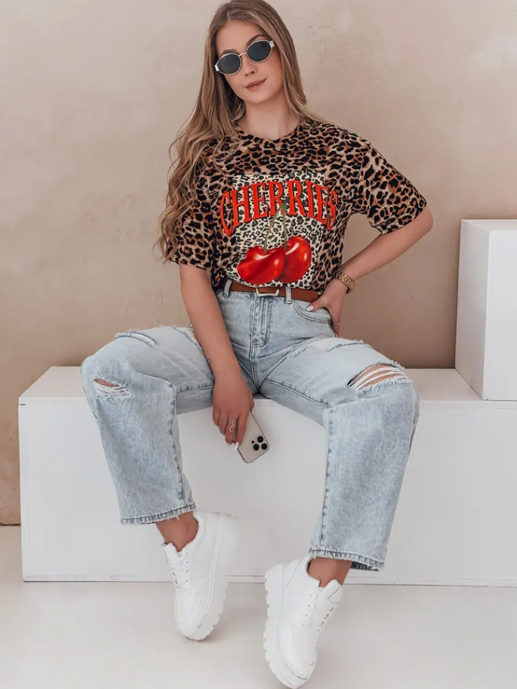 T-Shirty Damskie>Dstreet T-shirt damskie oversize w cętki ZESTSTYLE beżowy RY2841
