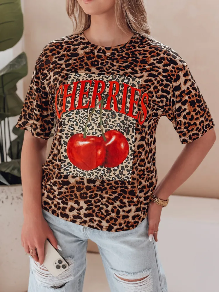 T-Shirty Damskie>Dstreet T-shirt damskie oversize w cętki ZESTSTYLE beżowy RY2841