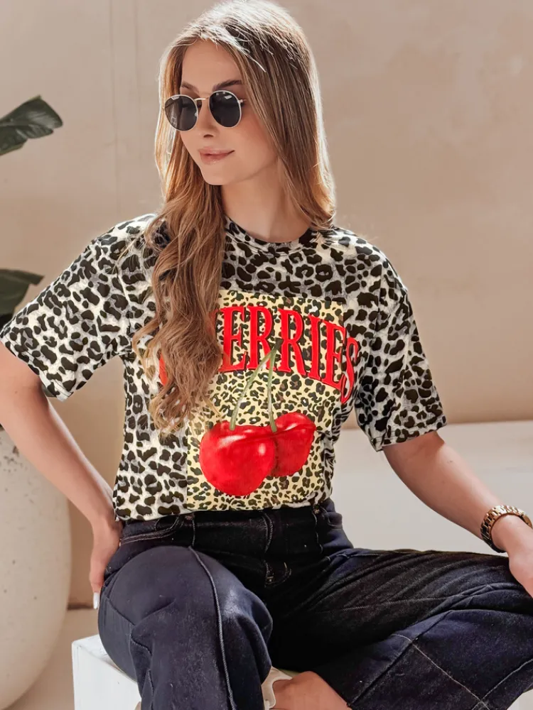 T-Shirty Damskie>Dstreet T-shirt damskie oversize w cętki ZESTSTYLE szary RY2842