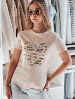 T-Shirty Damskie>Dstreet T-shirt damskie w serca MARISS brzoskwiniowy RY2741