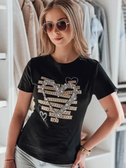 T-Shirty Damskie>Dstreet T-shirt damskie w serca MARISS czarny RY2740