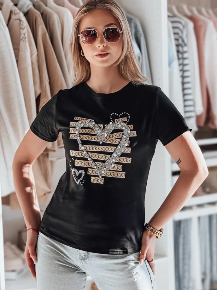 T-Shirty Damskie>Dstreet T-shirt damskie w serca MARISS czarny RY2740