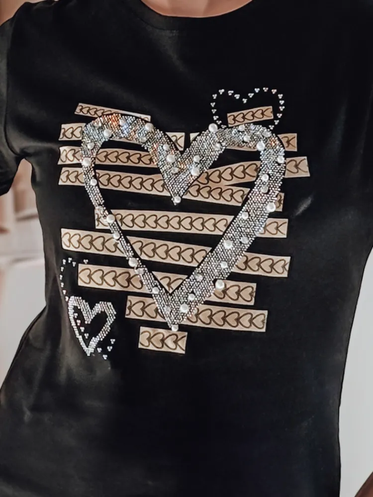 T-Shirty Damskie>Dstreet T-shirt damskie w serca MARISS czarny RY2740
