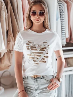 T-Shirty Damskie>Dstreet T-shirt damskie w serca MARISS biały RY2739