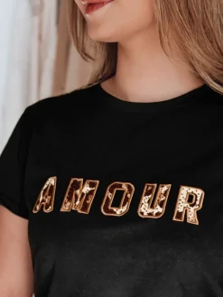 T-Shirty Damskie>Dstreet T-shirt damskie z haftem AMOROSA czarny RY2855
