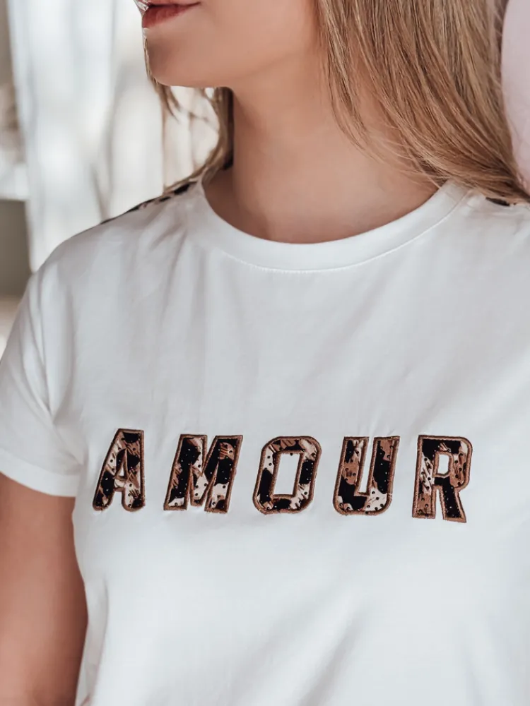 T-Shirty Damskie>Dstreet T-shirt damskie z haftem AMOROSA biały RY2856