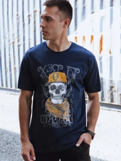 Koszulki Męskie>Dstreet T-shirt męski z nadrukiem granatowy RX5618