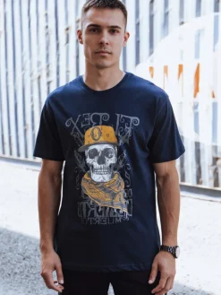 Koszulki Męskie>Dstreet T-shirt męski z nadrukiem granatowy RX5618