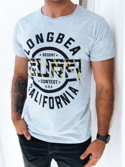 Koszulki Męskie>Dstreet T-shirt męski z nadrukiem jasnoszary RX5260