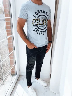 Koszulki Męskie>Dstreet T-shirt męski z nadrukiem jasnoszary RX5260