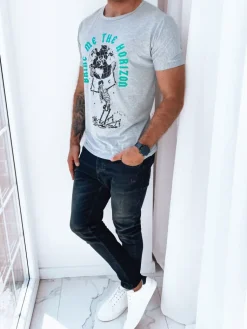 Koszulki Męskie>Dstreet T-shirt męski z nadrukiem jasnoszary RX5262