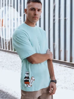 Koszulki Męskie>Dstreet T-shirt męski z nadrukiem turkusowy RX5509