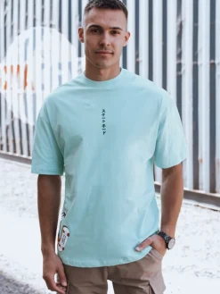 Koszulki Męskie>Dstreet T-shirt męski z nadrukiem turkusowy RX5509