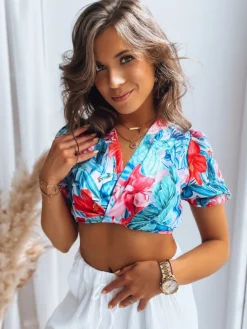 T-Shirty Damskie|Bluzki Damskie>Dstreet Wzorzysty top damski FLOWER BOOM turkusowy RY2230